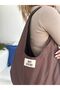 Bitter Brown Baguette Bag with Velcro, Lined, Fabric Tote Bag, Women's Hand and Shoulder Bag - 3