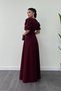 Imported Crepe Fabric Balloon Sleeve Pearl Detailed Maxi Dress - Claret Red - 5