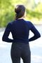 Women's Navy Blue Corded Crop Knitwear Sweater Short Model Acrylic Fabric Ribbed - 3122 - 3
