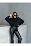 Women's Black Interlock Fabric Mock Neck Batwing Sleeve Blouse - 2