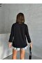 Women's Black Stitching Split Detail Crew Neck Blouse - 4