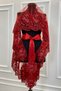 Red Vip Luxury Bridal Veil Set, Wide Appliqued Henna Night Veil 6 Piece Set - 2