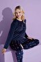 Women's Swan Patterned Long Sleeve French Velvet Fabric Winter Warm Pajamas Set