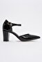 Women's Buckle Heeled Shoes Black Croco - 2