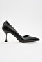 Woman pointed toe high heel shoe black leather - 2