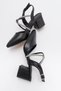 Women's Cross Stone Heeled Shoes BLACK SKIN - 6