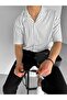 Men's Oversize Cuban Collar Striped Shirt White