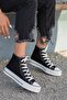 Thick Sole Long Linen Women's Sneakers BLACK WHITE
