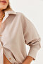Women's Beige Metallic Thread Striped Shirt Mbms021 60501021 - 4