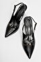 Women's Open Back Buckle Heeled Shoes Black Leather - 5