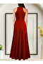    Women's Halter Neck Deep Slit Detailed Full Length Imported Crepe Evening Dress - 2
