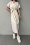 WRAP NECKLINE BELTED DRESS - 3