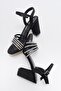 Women's Cross Pile Stone Heeled Shoes Black Satin - 6