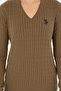 Women's Dark Khaki V-Neck Basic Sweater 50293561-Vr111 - 6