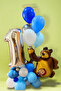 Blue Tone Big Bear Number Foil Balloon Set - 1-9 Number Selection