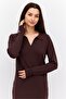 Women Solid Sweater Dress, Brown - 2