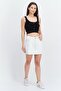 Women Plain Denim Mini Skirt, White - 2