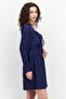 Women Ruched Square Neck Cocktail Dress, Navy Blue - 2