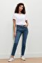 Kadın Slim Fit Yıkanmış Esnek Kot Pantolon, Mavi