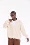 V-Neck Oversize Buttoned Ecru Knitted Knitwear Cardigan - 3