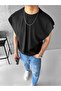Men's Oversize Ribbed Sleeveless T-Shirt Black - 4