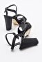 Women's Cross Strap Heeled Shoes BLACK SATIN - 4