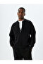 Oversize Cardigan with Zipper, Basic Stitching Detail, Shaded Cotton Blend - 3