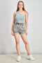 Women Stretchable Button Detail Shorts, Washed Grey - 4