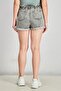 Women Stretchable Button Detail Shorts, Washed Grey - 2