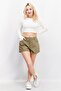 Women Solid Basic Shorts, Olive - 4