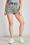 Women Stretchable Button Detail Shorts, Washed Grey