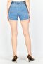 Women Solid Belted Denim Shorts, Blue - 2