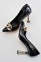 Women's Chain Heeled Shoes Black Patent Leather - 5