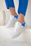 Wantt Women's Leather Sneakers White-blue