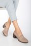 Women's Genuine Leather Saddler Classic Heeled Shoes Stone Color - Brown Sole