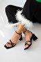 Onika Women's Heeled Leather Sandals Black