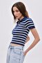 Navy Blue Polo Collar Striped Knitwear Sweater - 4