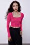 Fuchsia Long Sleeve Crop Knitwear Sweater