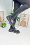 Daily Black Women's Boots Thick Serrated Sole Diving Fabric Flexible Below the Knee Zippered Oval Toe 365 - 2