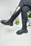 Daily Black Women's Boots Thick Serrated Sole Diving Fabric Flexible Below the Knee Zippered Oval Toe 365