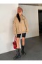 Women's Beige Courageous Star Printed Hooded Hoodie Sweatshirt - 2