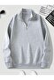 3-Piece Stand Collar Zippered Plain Sweater Sweatshirt Black Gray Red - 4