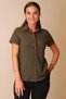Women's Khaki Green Lycra Short Sleeve Cotton Classic Shirt