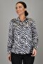 Women's Black and White Patterned Lycra Satin Long Sleeve Evening Dress Shirt Dk 1006 - 6