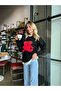 Black Red Teddy Bear Crew Neck Sweater - 4
