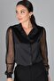 Women's Black Satin Tulle Sleeved Evening Shirt - 5