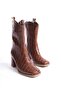 Tan Crocodile Cowboy Style Blunt Toe Thick Heeled Women's Boots Half Boots - 4
