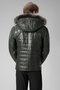 E1039 Hooded Vegetable Genuine Leather Men's Coat Green - 3