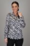 Women's Black and White Patterned Lycra Satin Long Sleeve Evening Dress Shirt Dk 1006 - 2