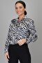 Women's Black and White Patterned Lycra Satin Long Sleeve Evening Dress Shirt Dk 1006